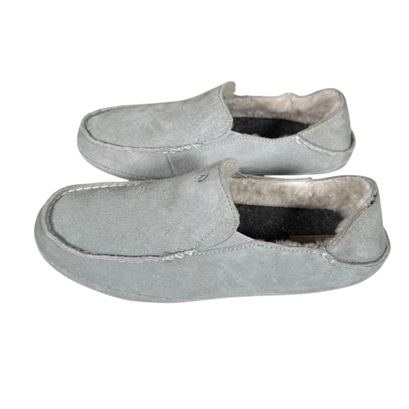 OLUKAI Nohea Shearling-Lined Nubuck Suede Slipper in pale grey - Picture 4 of 9